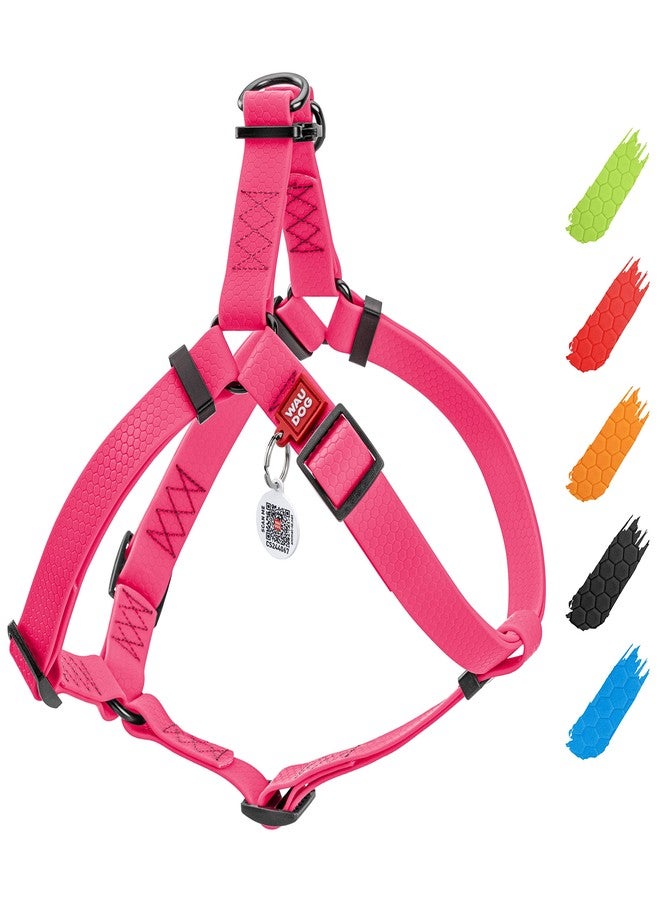 WauDog Waterproof Dog Harness Adjustable for Large, Small and Medium Breeds- Heavy Duty Dog Harness with Durable Metal Clasp and QR Tag - Pink - Image 1